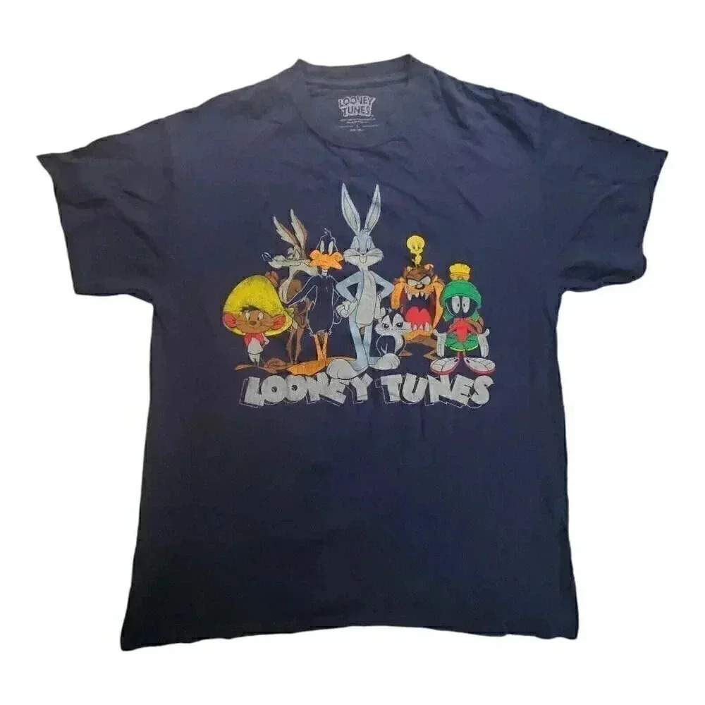 Warner Bros. Looney Tunes Black Graphic Tee with Colorful Character Print
